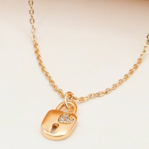 Rose Gold Plated Lock Pendant Necklace with Crystal Detail, XPNL0312 - Picture 1 of 13